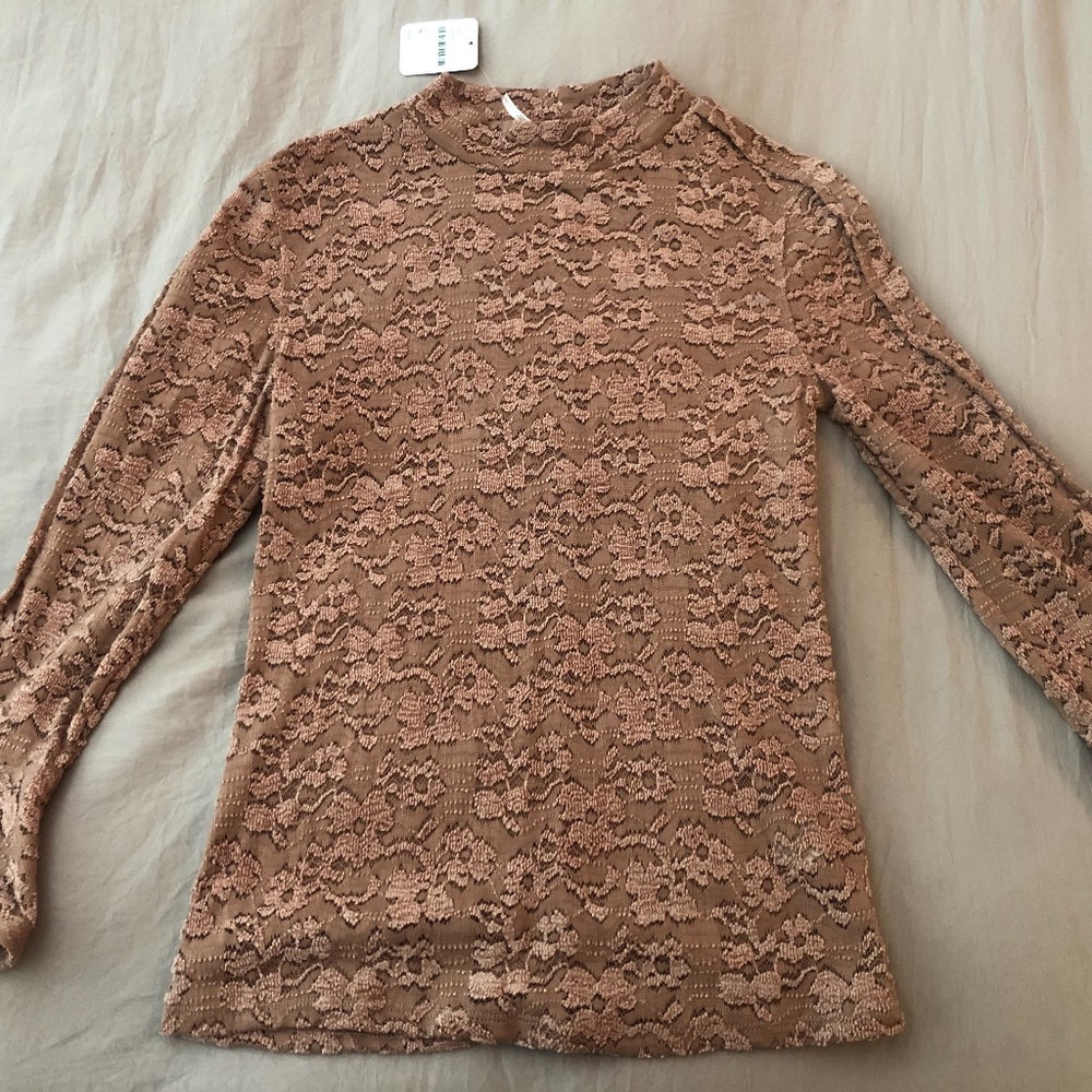 Free People Lace Mock Neck Top